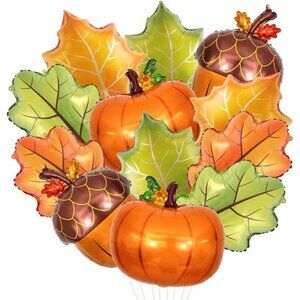 24” Large Fall Foil Balloons Kit Autumn Leaves, Maple, Pumpkin and Acorn